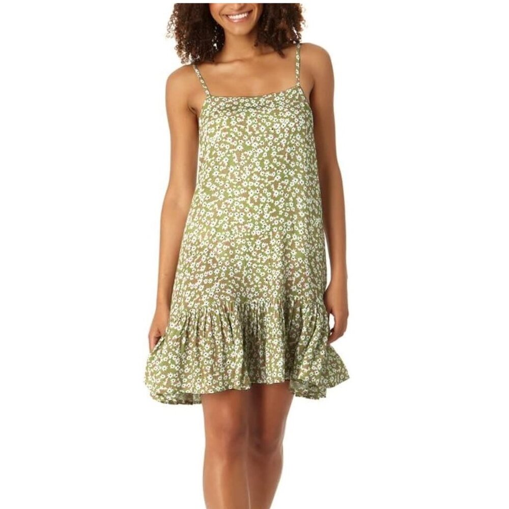 NWT Anne Cole Women's A-Line Ruffle Hem Dress Green Floral Size L $100 8B533